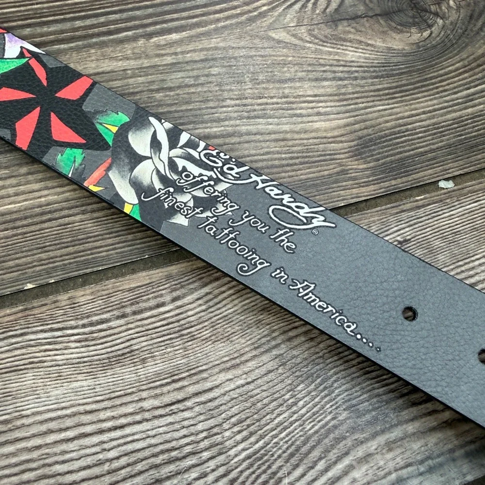 Ed Hardy Mens Size 40 Reversible Belt Grey Black Tattoo Graphic Mermaid NWT